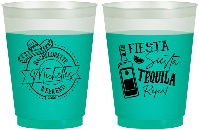 Custom Bachelorette 16 oz Color Changing Frosted Cups - Fiesta Siesta Tequila Repeat | 60004