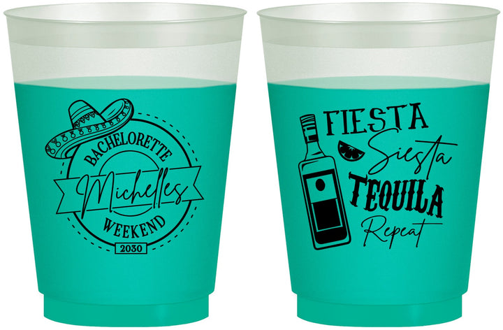 Custom Bachelorette 16 oz Color Changing Frosted Cups - Fiesta Siesta Tequila Repeat | 60004