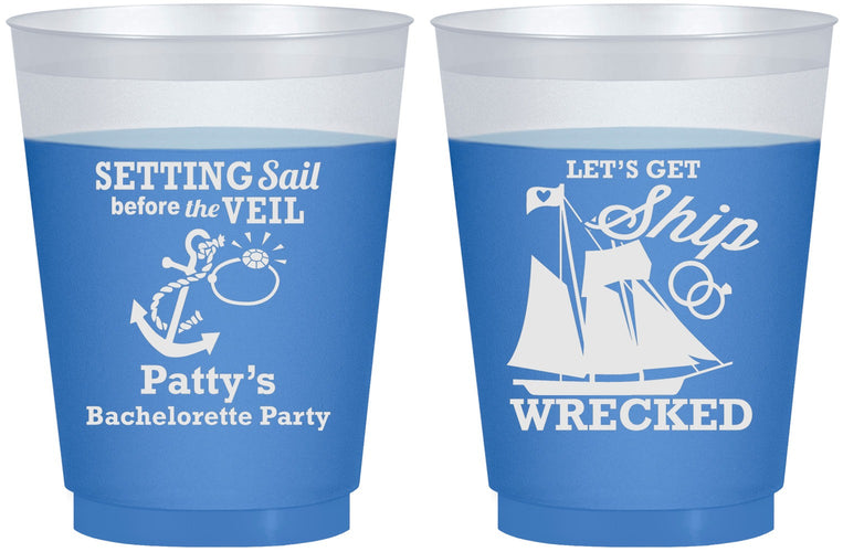 Custom Bachelorette 16 oz Color Changing Frosted Cups - Lets Get Ship Wrecked | 60011