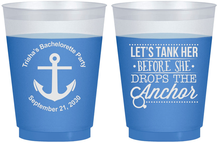 Custom Bachelorette 16 oz Color Changing Frosted Cups - Tank Her Drop Anchor | 60026