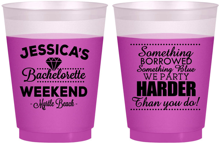 Custom Bachelorette 16 oz Color Changing Frosted Cups - Something Borrowed | 60028
