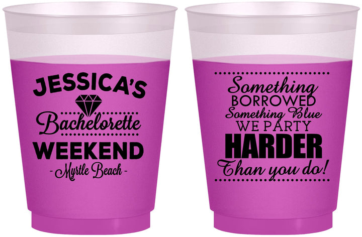 Custom Bachelorette 16 oz Color Changing Frosted Cups - Something Borrowed | 60028