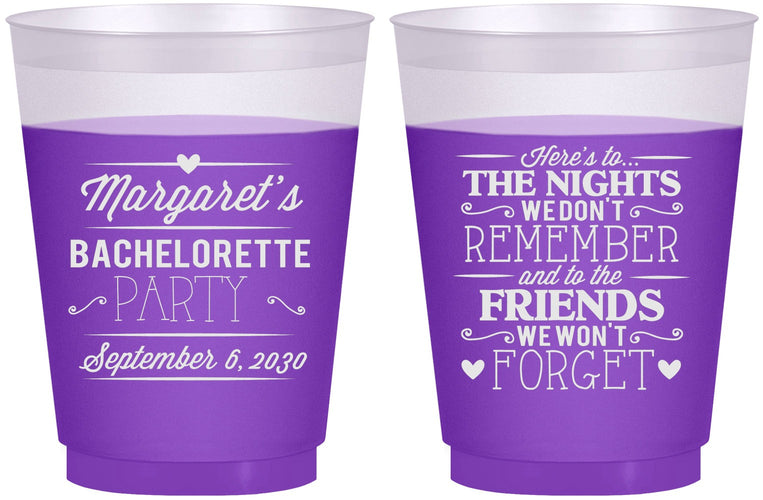 Custom Bachelorette 16 oz Color Changing Frosted Cups - Nights Remember | 60034