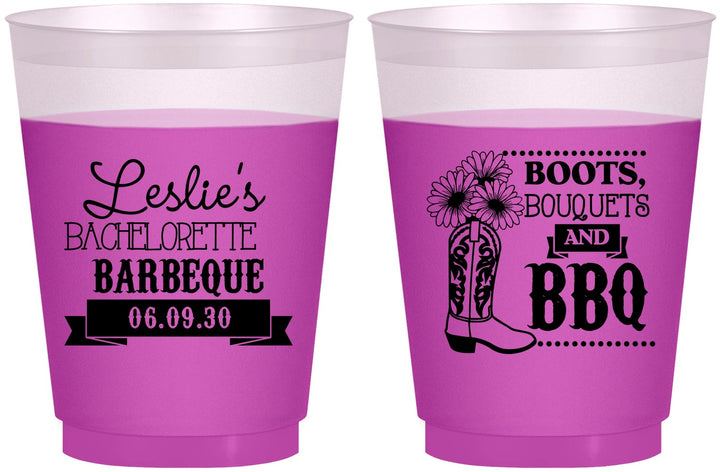 Custom Bachelorette 16 oz Color Changing Frosted Cups - Boots Bouquets Bbq | 60035