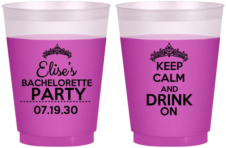 Custom Bachelorette 16 oz Color Changing Frosted Cups - Keep Calm Drink On | 60036