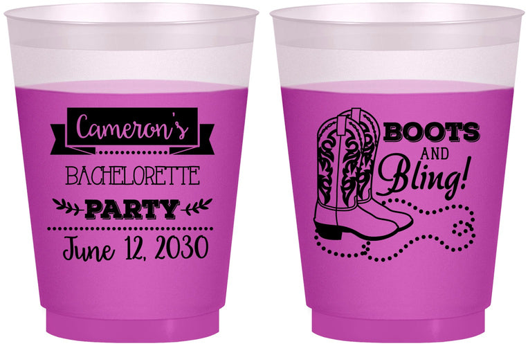 Custom Bachelorette 16 oz Color Changing Frosted Cups - Boots And Bling | 60044