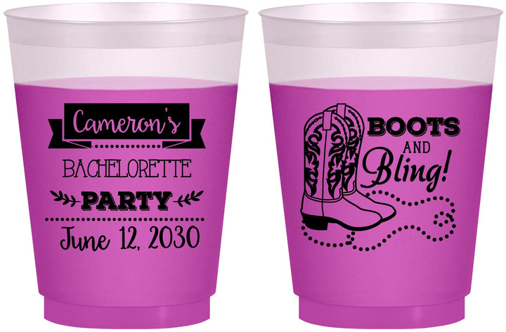 Custom Bachelorette 16 oz Color Changing Frosted Cups - Boots And Bling | 60044