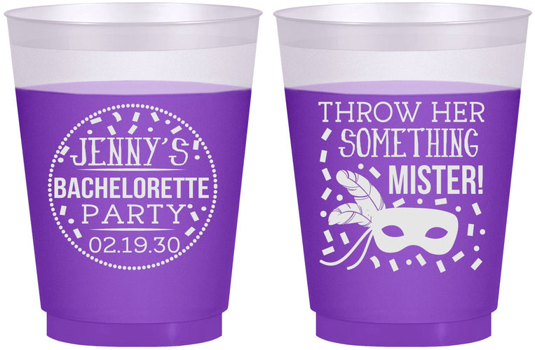 Custom Bachelorette 16 oz Color Changing Frosted Cups - Mardi Gras | 60055