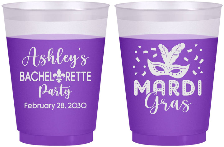 Custom Bachelorette 16 oz Color Changing Frosted Cups - Mardi Gras | 60060
