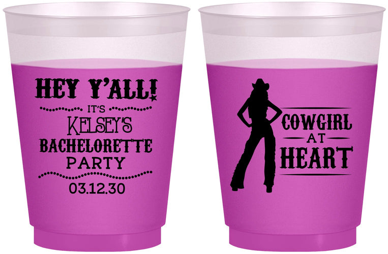Custom Bachelorette 16 oz Color Changing Frosted Cups - Cowgirl At Heart | 60079