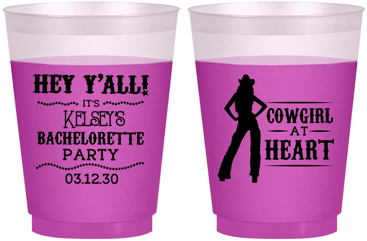 Custom Bachelorette 16 oz Color Changing Frosted Cups - Cowgirl At Heart | 60079