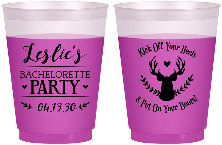 Custom Bachelorette 16 oz Color Changing Frosted Cups - Deer Heels Boots | 60102