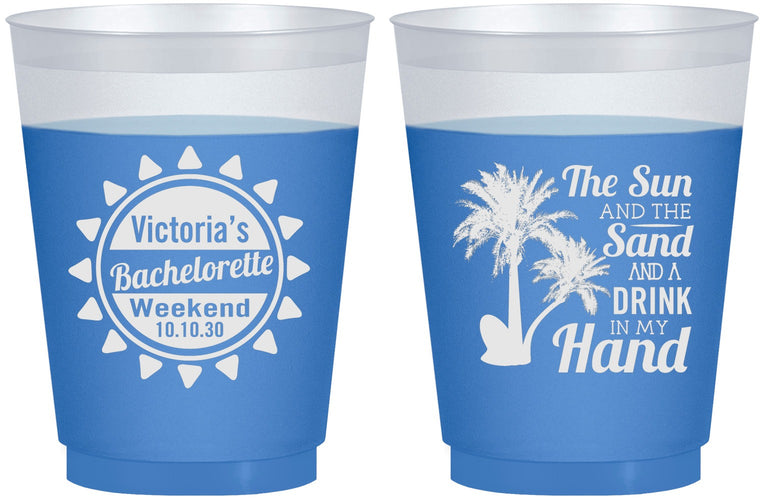 Custom Bachelorette 16 oz Color Changing Frosted Cups - Sun Sand Drink Hand | 60114