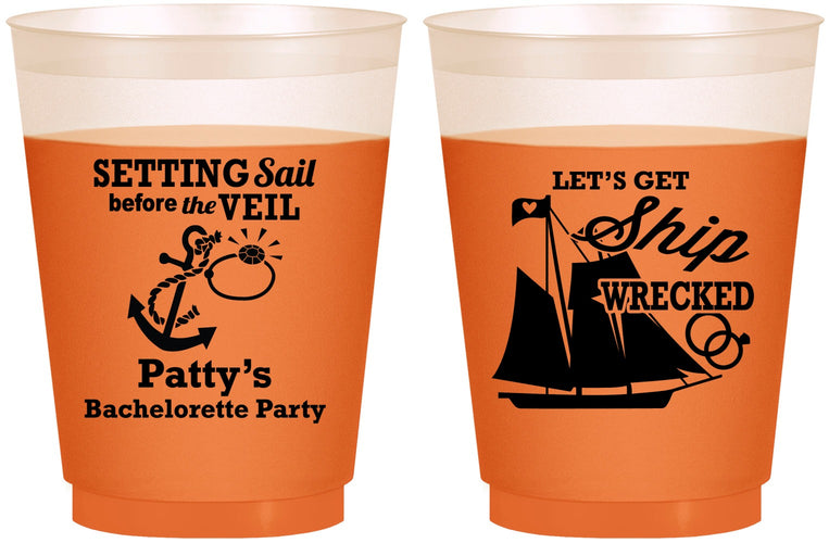 Custom Bachelorette 16 oz Color Changing Frosted Cups - Setting Sail Before Veil | 60116