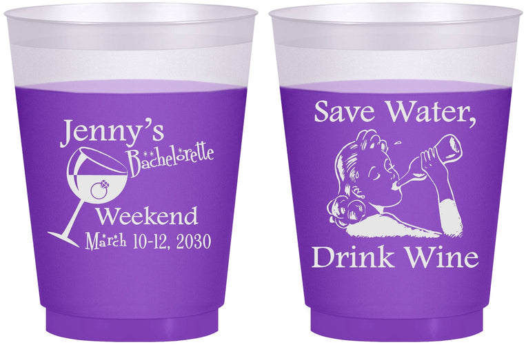 Custom Bachelorette 16 oz Color Changing Frosted Cups - Save Water Drink Wine | 60120