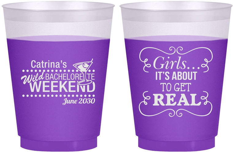 Custom Bachelorette 16 oz Color Changing Frosted Cups - About To Get Real | 60123