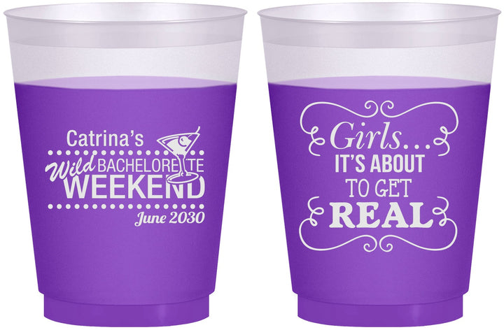 Custom Bachelorette 16 oz Color Changing Frosted Cups - About To Get Real | 60123