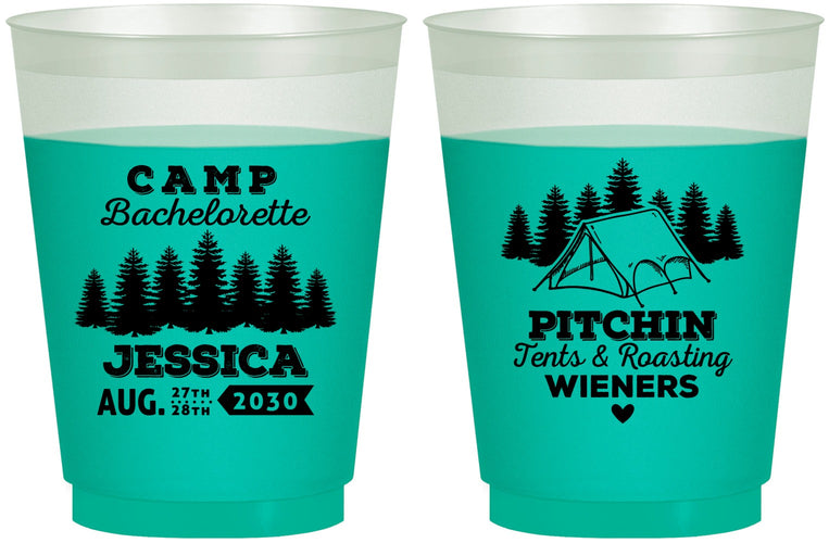 Custom Bachelorette 16 oz Color Changing Frosted Cups - Camping | 60124