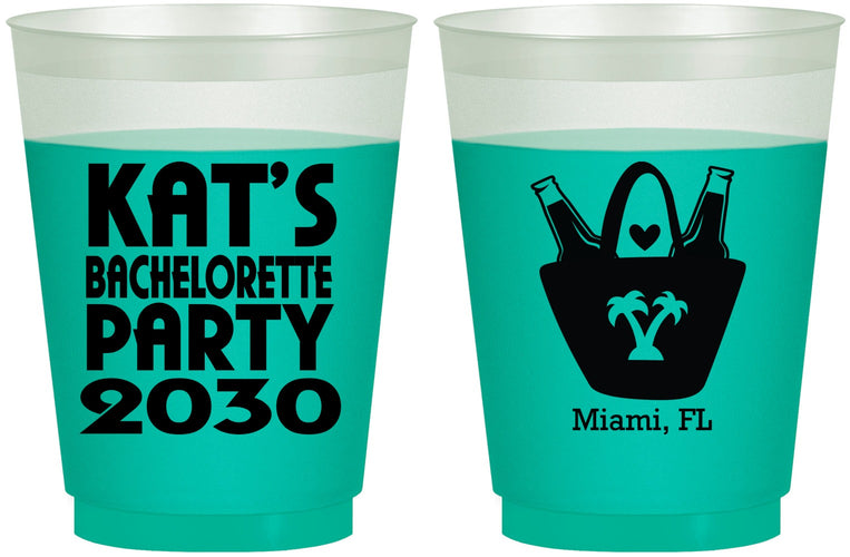 Custom Bachelorette 16 oz Color Changing Frosted Cups - Beach | 60126