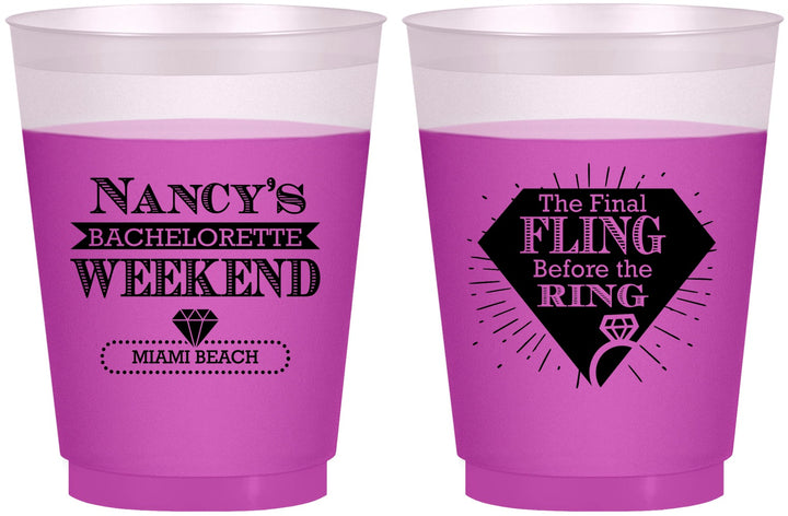 Custom Bachelorette 16 oz Color Changing Frosted Cups - Final Fling Before The Ring | 60129