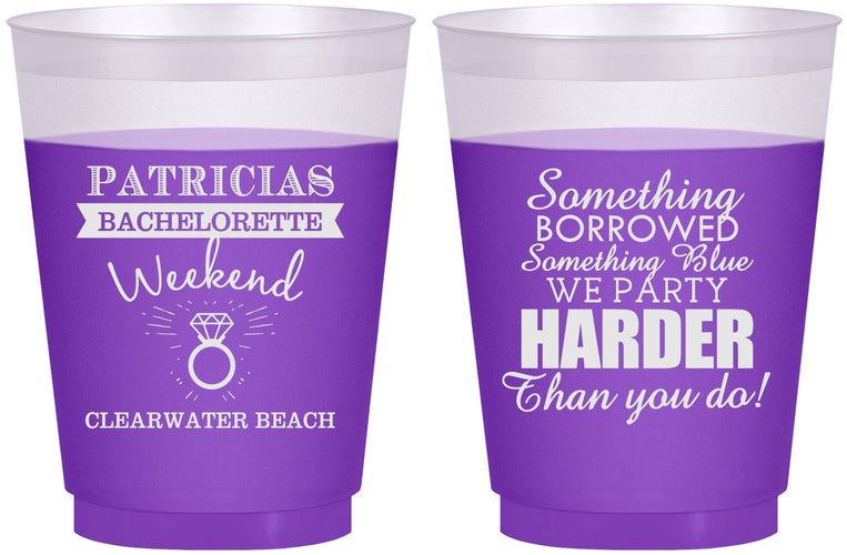 Custom Bachelorette 16 oz Color Changing Frosted Cups - Something Borrowed | 60130