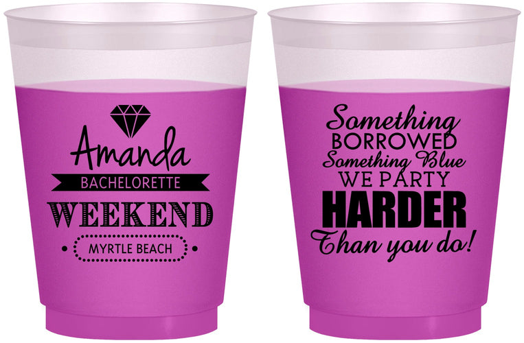 Custom Bachelorette 16 oz Color Changing Frosted Cups - Something Borrowed | 60131