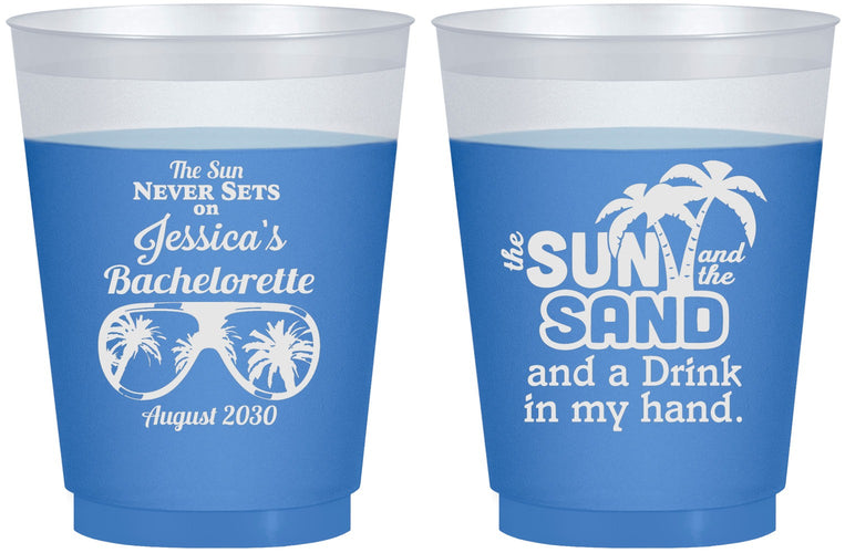 Custom Bachelorette 16 oz Color Changing Frosted Cups - Sun Sand Drink Hand | 60134