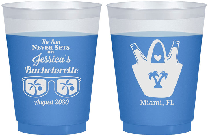 Custom Bachelorette 16 oz Color Changing Frosted Cups - Beach Sun Never Sets | 60136