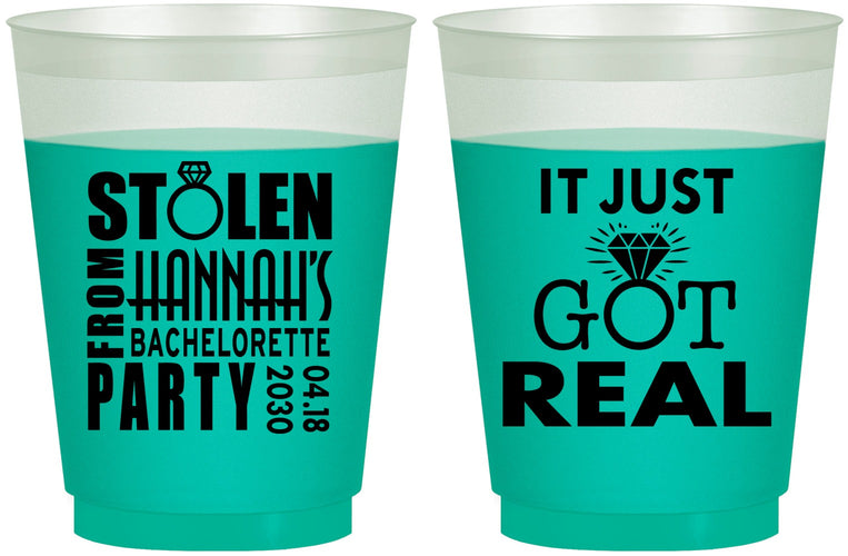 Custom Bachelorette 16 oz Color Changing Frosted Cups - Just Got Real | 60141