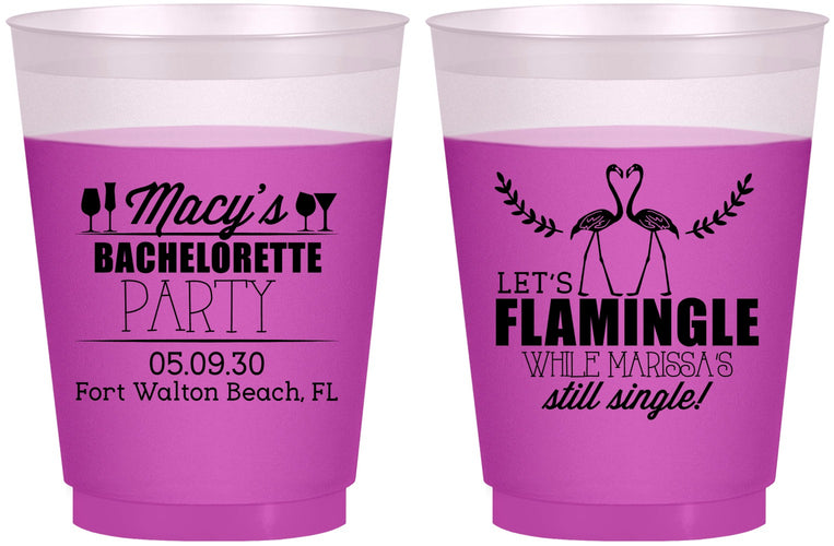 Custom Bachelorette 16 oz Color Changing Frosted Cups - Lets Flamingle Still Single | 60144