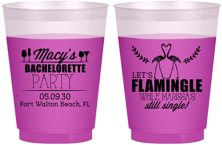 Custom Bachelorette 16 oz Color Changing Frosted Cups - Lets Flamingle Still Single | 60144