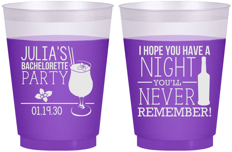 Custom Bachelorette 16 oz Color Changing Frosted Cups - Night Never Remember | 60160