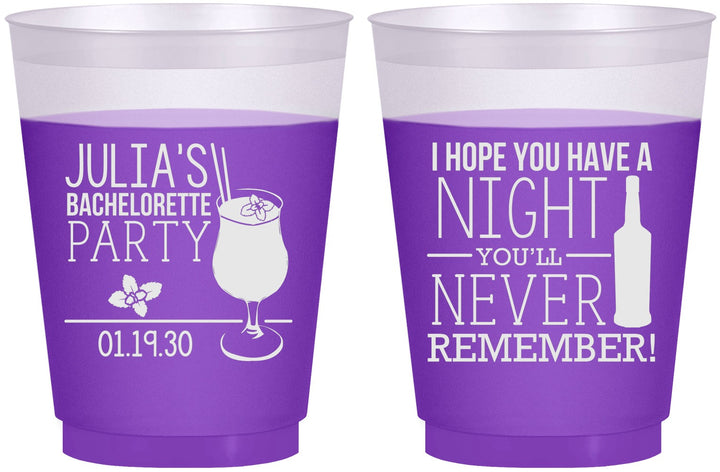 Custom Bachelorette 16 oz Color Changing Frosted Cups - Night Never Remember | 60160