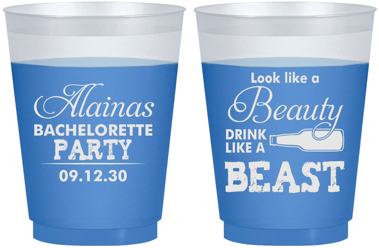 Custom Bachelorette 16 oz Color Changing Frosted Cups - Beauty Beast | 60161