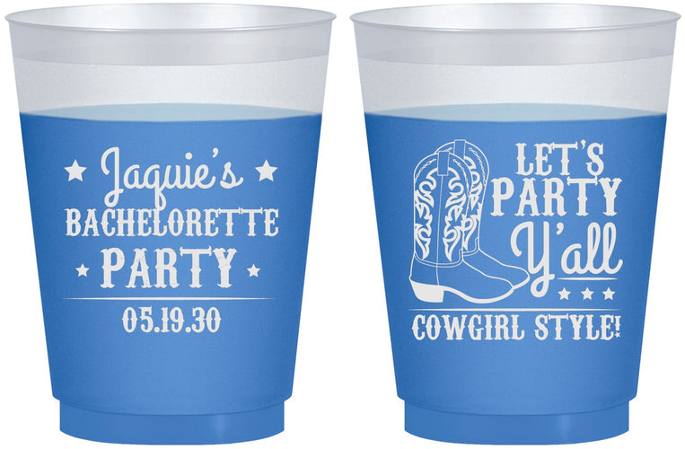 Custom Bachelorette 16 oz Color Changing Frosted Cups - Cowgirl Boots | 60163