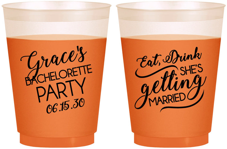 Custom Bachelorette 16 oz Color Changing Frosted Cups - Eat Drink Getting Married | 60181