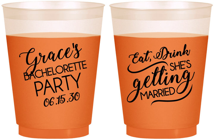 Custom Bachelorette 16 oz Color Changing Frosted Cups - Eat Drink Getting Married | 60181