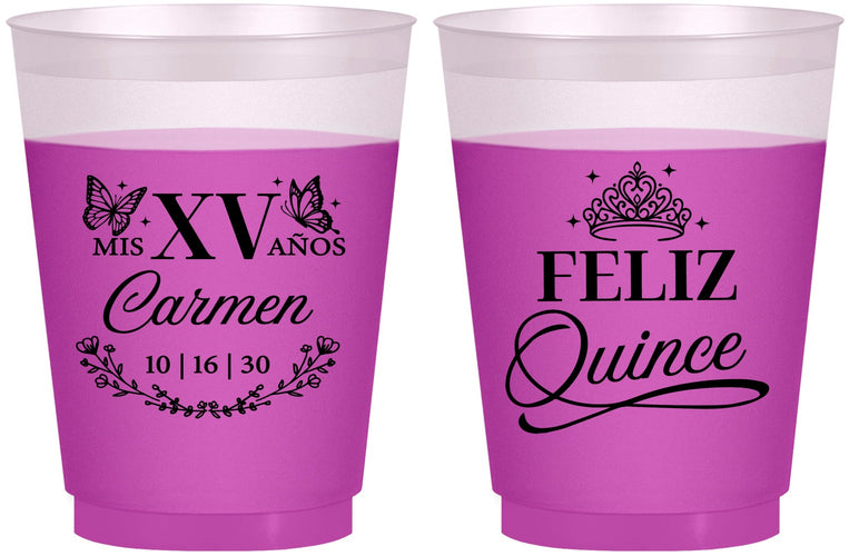 Custom Quinceanera 16 oz Color Changing Frosted Cups - Mis Quince Anos | 70000