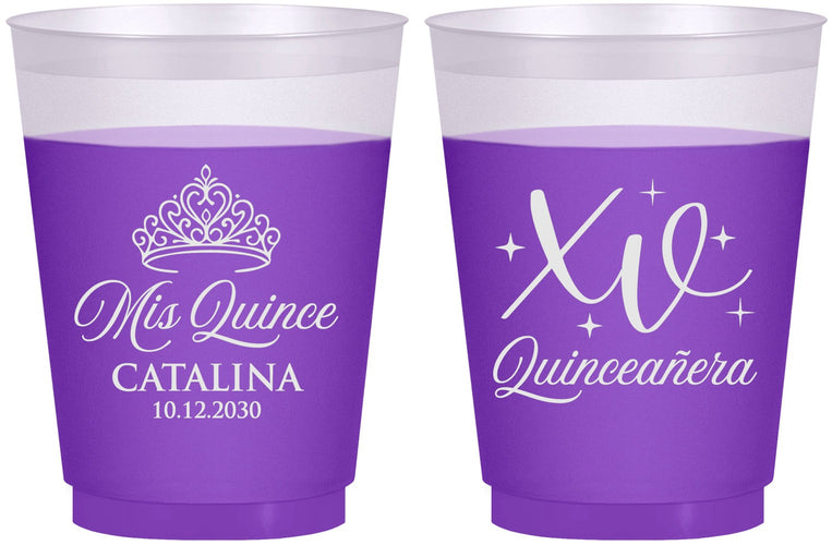Custom Quinceanera 16 oz Color Changing Frosted Cups - Mis Quince Anos | 70002