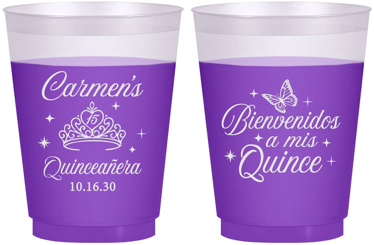 Custom Quinceanera 16 oz Color Changing Frosted Cups - Bienvenidos A Mis Quince | 70005