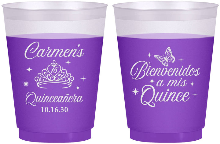 Custom Quinceanera 16 oz Color Changing Frosted Cups - Bienvenidos A Mis Quince | 70005