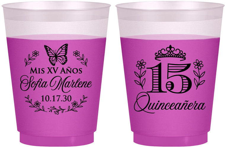 Custom Quinceanera 16 oz Color Changing Frosted Cups - Mis Quince Anos | 70007