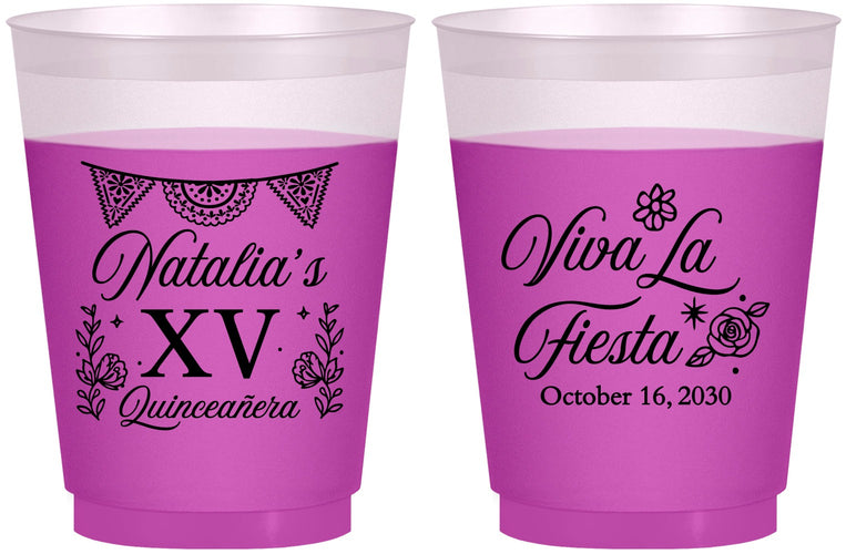 Custom Quinceanera 16 oz Color Changing Frosted Cups - Viva La Fiesta Quince | 70008