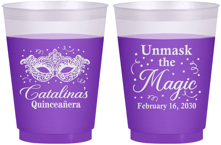 Custom Quinceanera 16 oz Color Changing Frosted Cups - Mardi Gras Quince | 70010