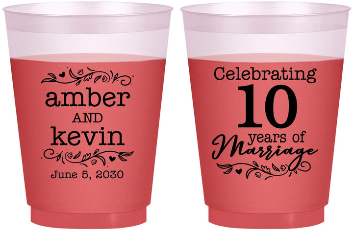 Custom Anniversary 16 oz Color Changing Frosted Cups - 10 Years Of Marriage | 80000