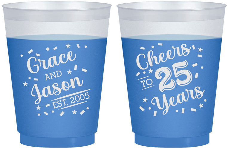 Custom Anniversary 16 oz Color Changing Frosted Cups - Cheers To 25 Years | 80012