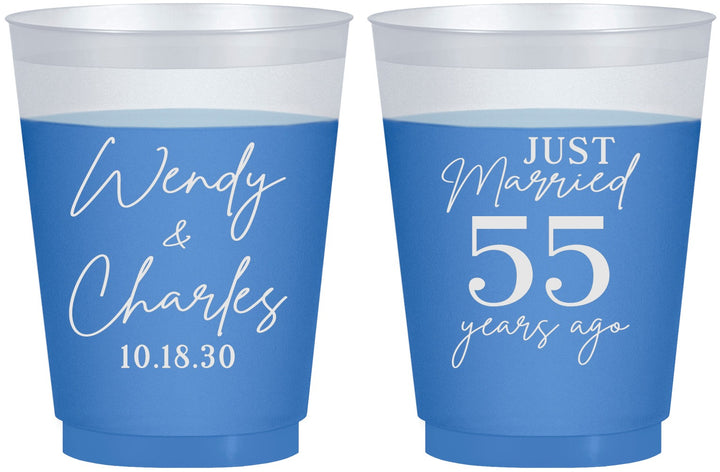 Custom Anniversary 16 oz Color Changing Frosted Cups - Just Married 55 Years Ago | 80028
