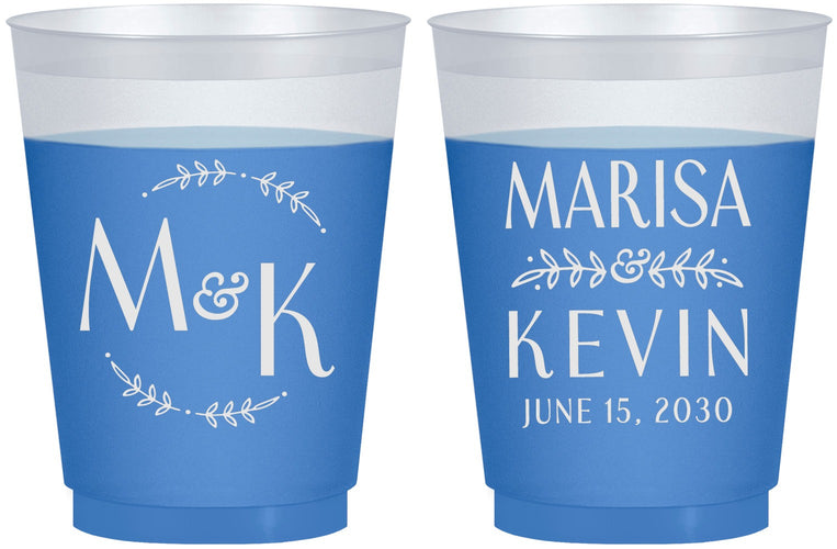 Custom Wedding 16 oz Color Changing Frosted Cups - Two Letter Monogram | 801
