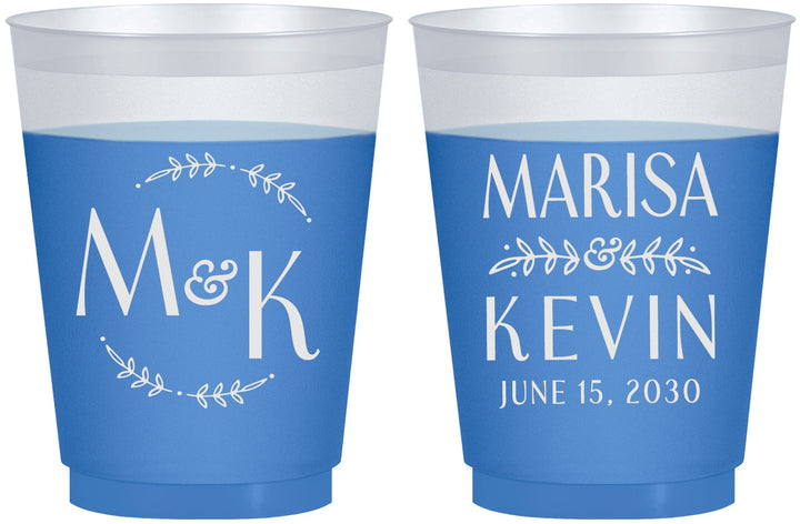 Custom Wedding 16 oz Color Changing Frosted Cups - Two Letter Monogram | 801