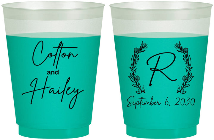 Custom Wedding 16 oz Color Changing Frosted Cups - Monogram | 803